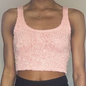 Pink Fluffy Cropped Tank Top